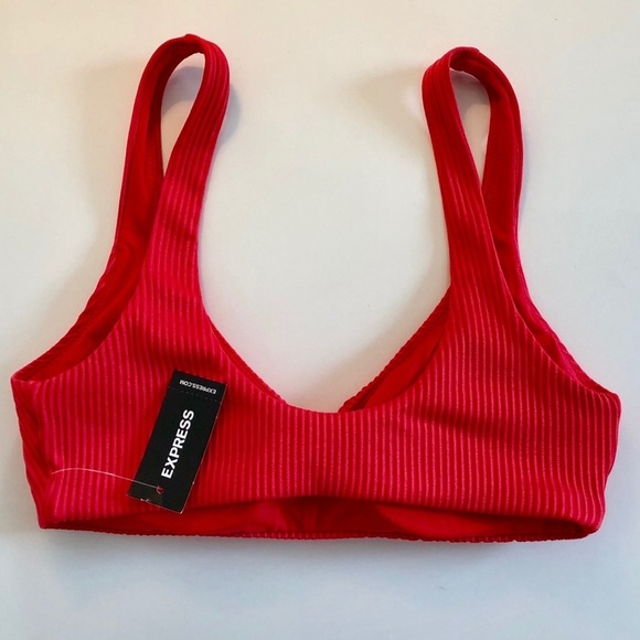 Express Solid Coral Pink Ribbed Sports Bra Top - Picture 10 of 10